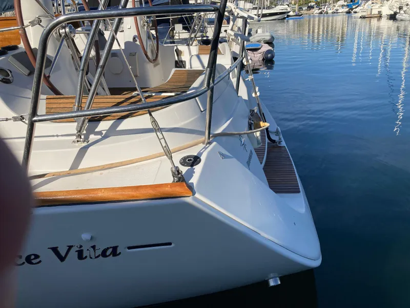 Slide: The Image of Jeanneau Sun Odyssey 42 DS yacht docked at marina, 2008 model. - 14