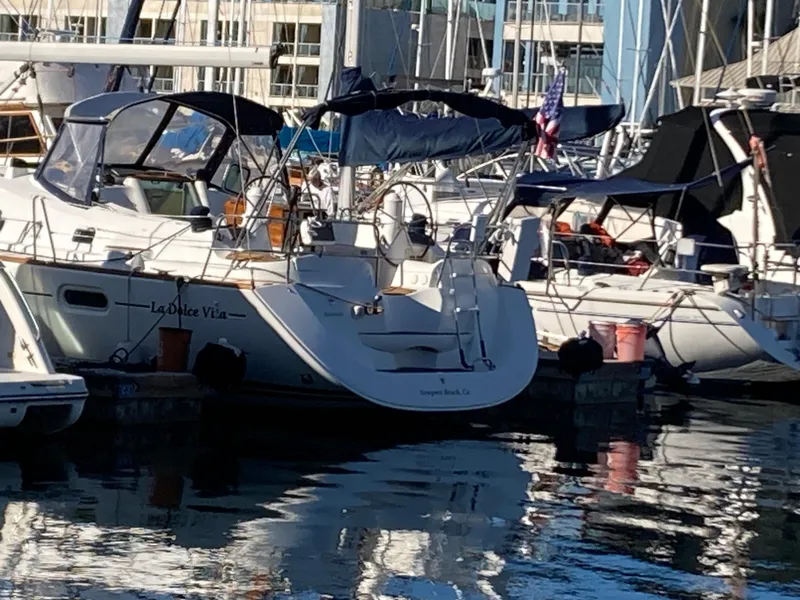 Slide: The Image of 2008 Jeanneau Sun Odyssey 42 DS sailboat docked in marina. - 2