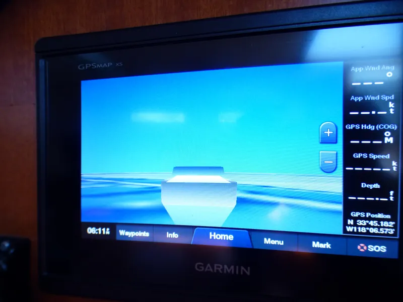 Slide: The Image of Garmin GPS display on 2002 J Boats J/109, showing navigation data and 3D view. - 11