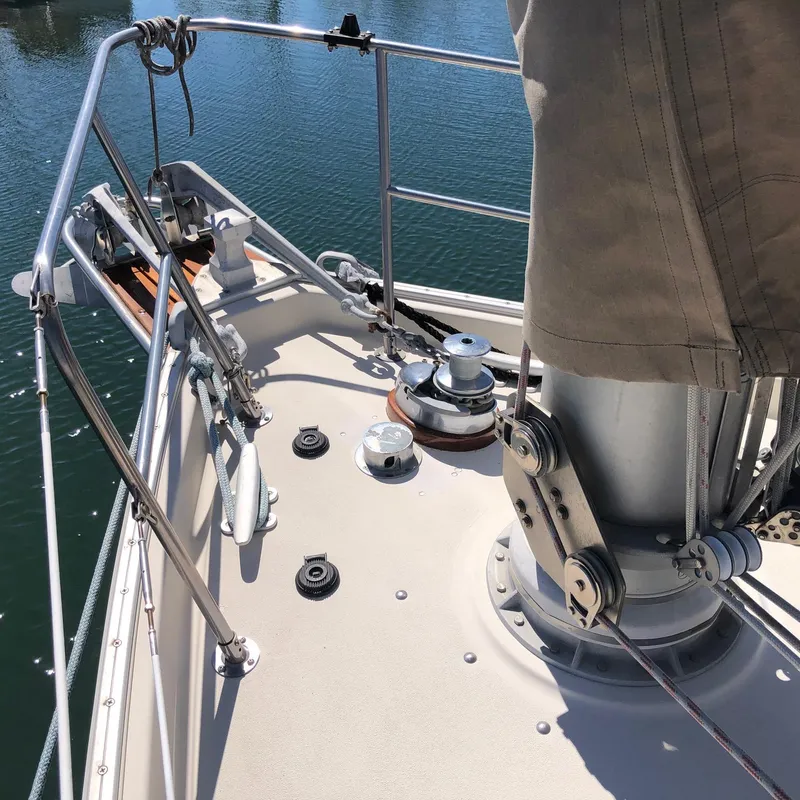 Slide: The Image of Deck of a 1989 Nonsuch 33 sailboat with winches and rigging. - 11