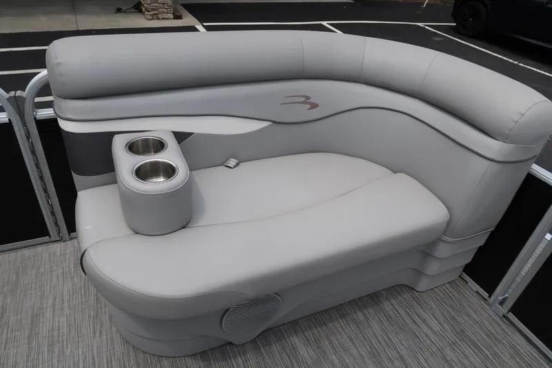 Slide: The Image of Gray seating area on a 2020 Bennington 20 SLV pontoon boat with cup holders. - 10