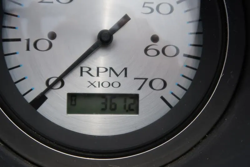 Slide: The Image of Close-up of a Bennington 20 SLV 2020 RPM gauge displaying 3612 RPM. - 12