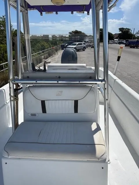Slide: The Image of Close-up of a 2008 Carolina Skiff 218 DLV boat canopy and light fixture. - 14