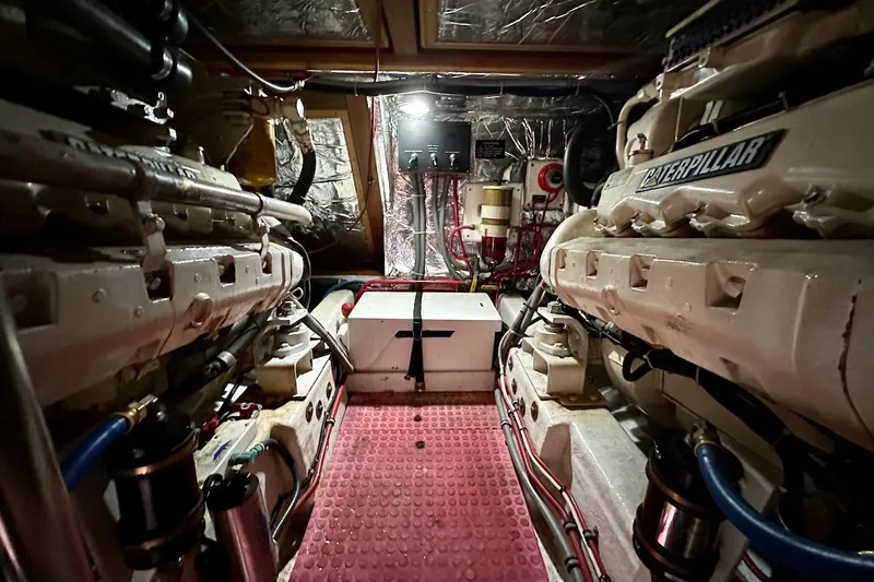 Slide: The Image of Engine room of 1993 Ocean Alexander 460 yacht with Caterpillar engines. - 62
