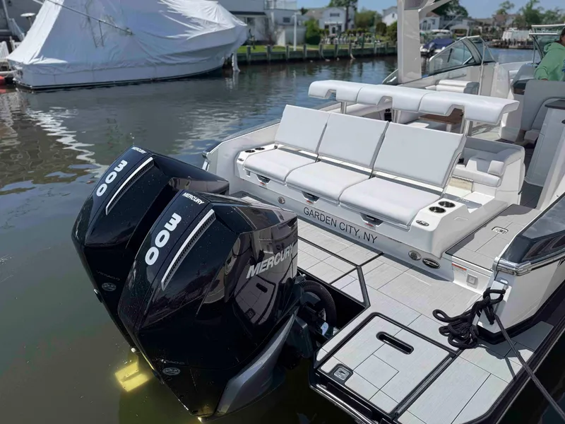 Slide: The Image of 2023 Aviara AV32 OB boat with dual Mercury 300 engines, docked in Garden City, NY. - 20