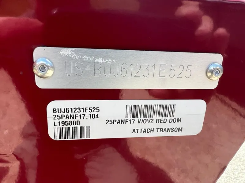 Slide: The Image of 2025 Tracker Panfish 17 boat identification plate with serial numbers and barcode. - 9