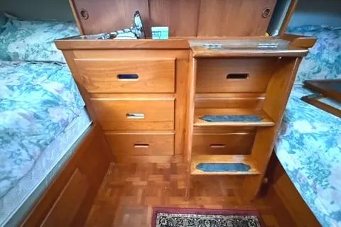 Slide: The Image of Wooden interior of 1981 Grand Banks 36 Classic with drawers and steps. - 25