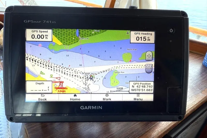Slide: The Image of Garmin GPSMAP 741xs displaying nautical chart on Grand Banks 36 Classic, 1981 model. - 27