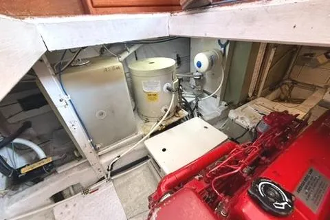 Slide: The Image of Engine room of 1981 Grand Banks 36 Classic with visible machinery and components. - 33