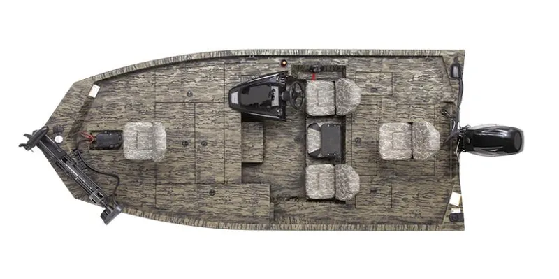 Slide: The Image of 2018 Lowe 175 Stinger fishing boat, top view, featuring multiple seats and a motor. - 20