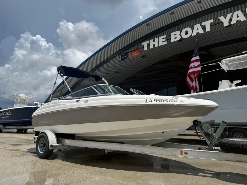 Slide: The Image of 2007 Chaparral 190 SSi boat on trailer at The Boat Yard, under cloudy sky. - 3