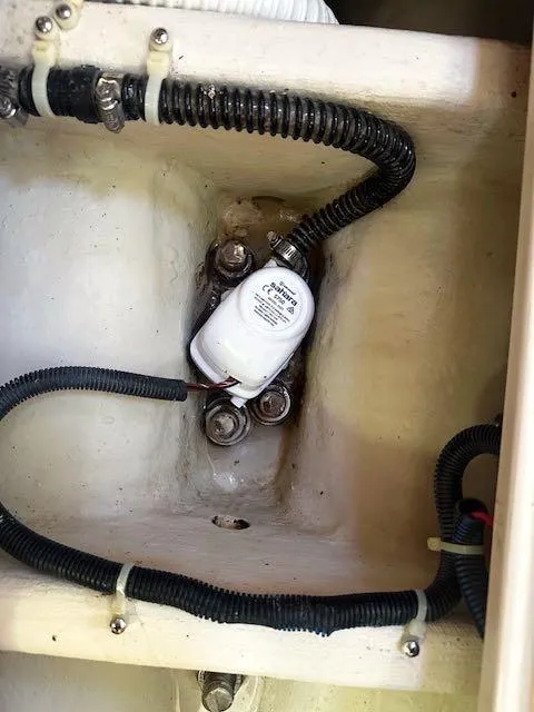 Slide: The Image of Bilge pump installation in 2017 Catalina 315 sailboat. - 14