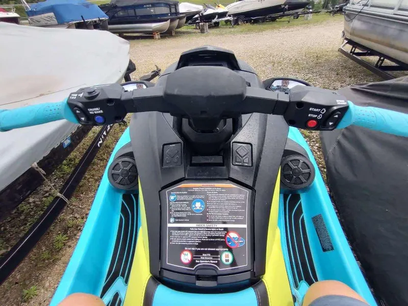 Slide: The Image of 2022 Yamaha WaveRunner GP1800R dashboard view with controls and safety instructions. - 12