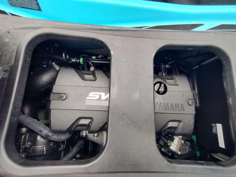 Slide: The Image of Engine compartment of a 2022 Yamaha WaveRunner GP1800R, showcasing internal components. - 4