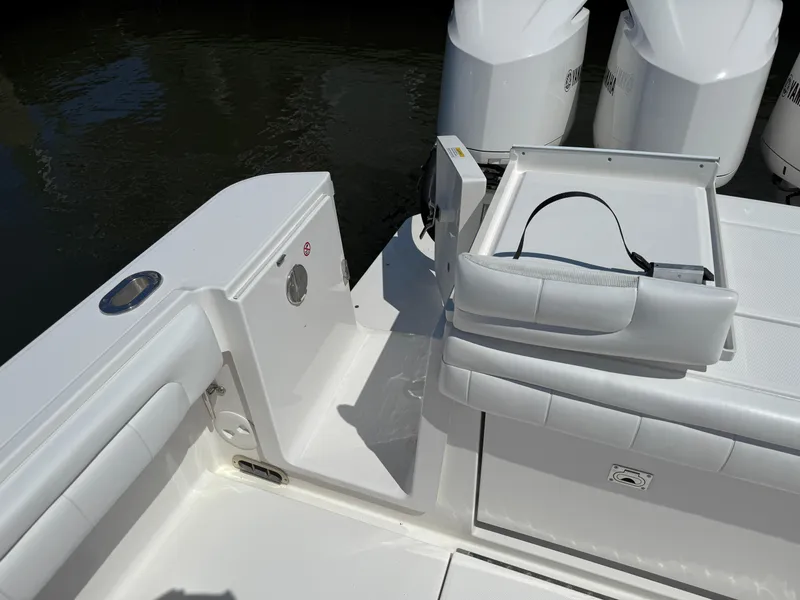 Slide: The Image of 2017 Regulator 34SS boat deck with seating and Yamaha engines. - 20