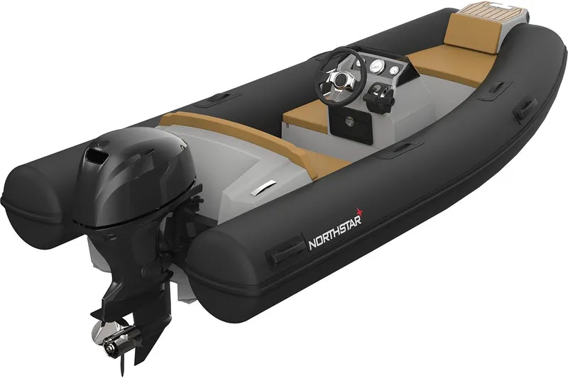 Slide: The Image of 2022 Northstar Axis 3.4 inflatable boat with outboard motor and steering console. - 8