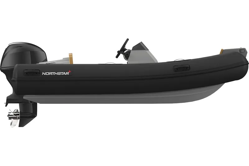 Slide: The Image of 2022 Northstar Axis 3.4 inflatable boat, side view, black and gray design. - 6