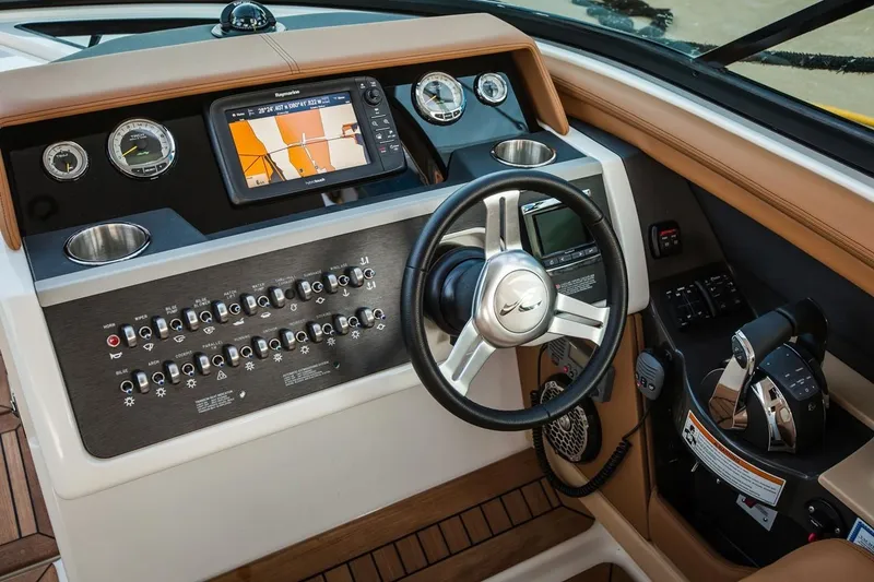 Slide: The Image of Manufacturer Provided Image: 2019 Sea Ray SLX 350 helm with navigation system and controls. - 6