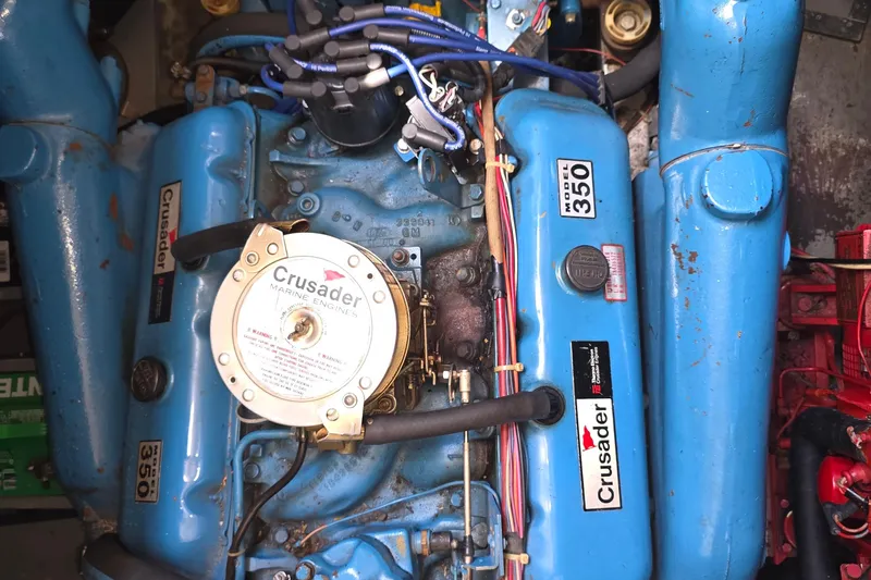 Slide: The Image of Engine of 1988 Marinette 37 Motor Yacht, featuring Crusader Marine Engines, Model 350. - 60