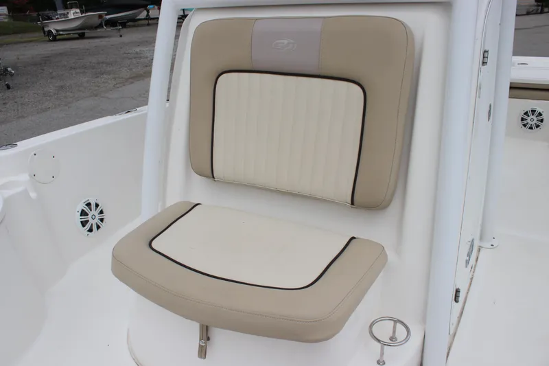 Slide: The Image of 2017 Sea Fox 220 Viper boat seat with beige and cream upholstery. - 16