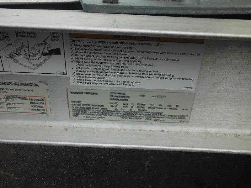 Slide: The Image of Warning and loading information labels on a trailer, emphasizing safety checks before towing. - 4