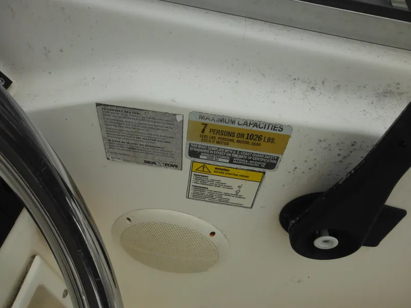 Slide: The Image of 1996 Hydra-Sports 2000 DC boat capacity label, maximum 7 persons or 1026 lbs. - 40