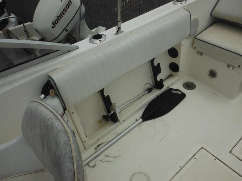 Slide: The Image of 1996 Hydra-Sports 2000 DC boat interior with Johnson outboard motor and seating. - 47