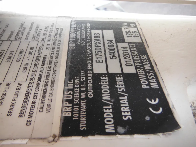 Slide: The Image of Label on a 1996 Hydra-Sports 2000 DC boat, showing engine specifications and serial number. - 8