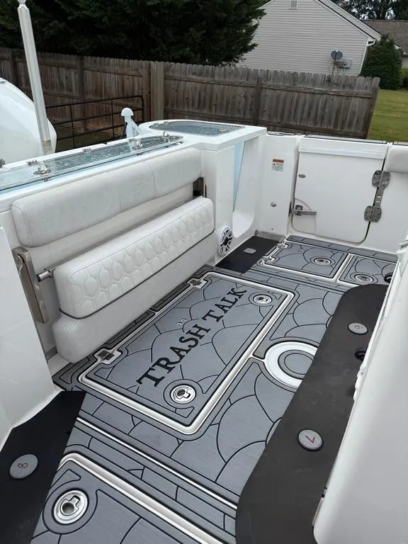 Slide: The Image of 2022 Sea Fox 328 Commander boat interior with custom "Trash Talk" flooring design. - 14