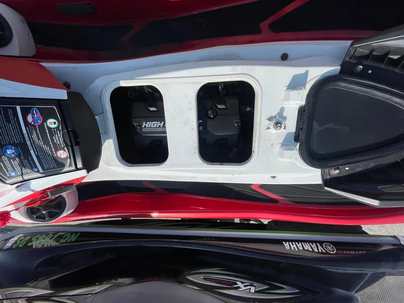 Slide: The Image of 2021 Yamaha WaveRunner GP1800R HO storage compartments and controls, top view. - 8
