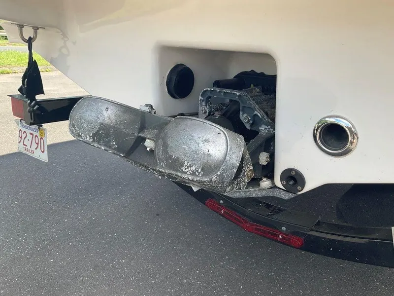 Slide: The Image of Rear view of a 2018 Chaparral 203 VR boat with trailer hitch and Massachusetts license plate. - 20