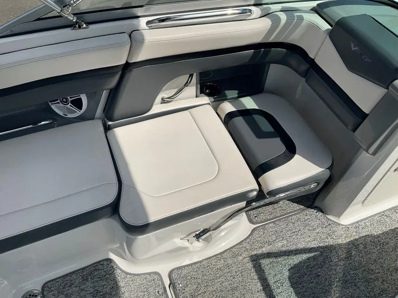 Slide: The Image of 2018 Chaparral 203 VR boat interior with cushioned seating and modern design. - 23
