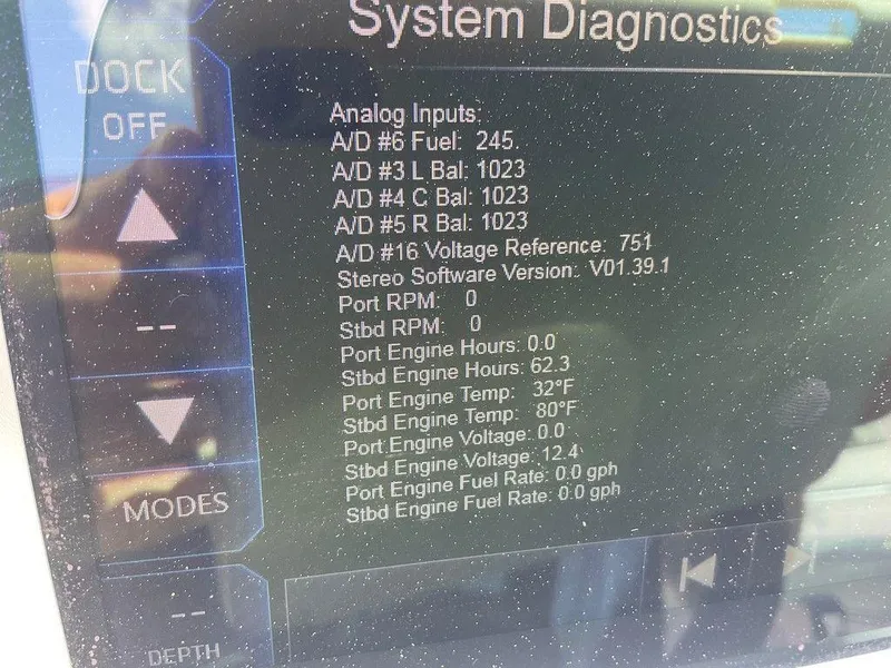 Slide: The Image of System diagnostics screen of 2018 Chaparral 203 VR boat displaying engine data. - 24