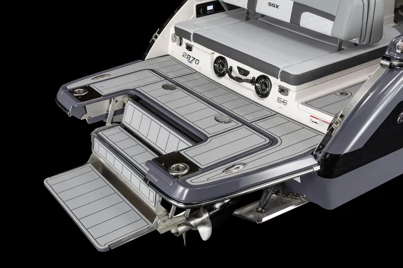 Slide: The Image of 2025 Chaparral 2870 boat with sleek swim platform and modern design. - 3