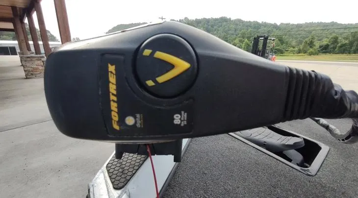 Slide: The Image of Close-up of a Fortrex trolling motor on a 2014 Ranger RT188 boat. - 7