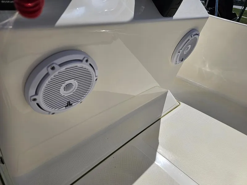 Slide: The Image of Speakers on a 2025 Pioneer 180 Islander boat, showcasing sleek design and modern audio features. - 15