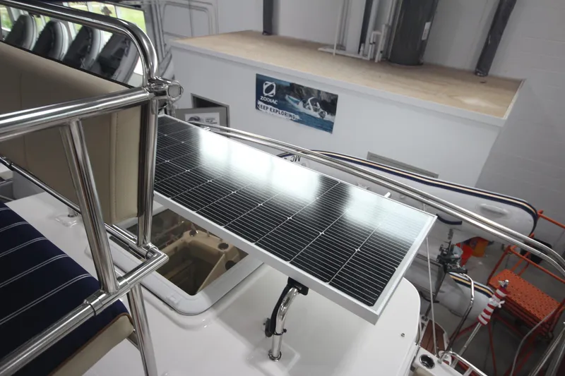 Slide: The Image of Solar panel on 2024 Ranger Tugs R-29 Command Bridge LE boat deck. - 25