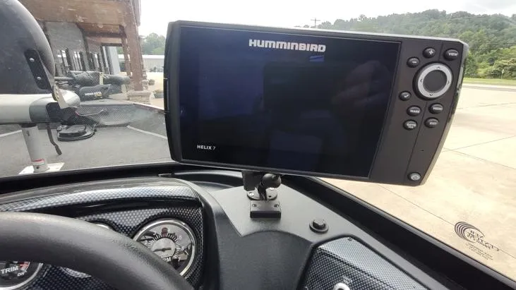Slide: The Image of Humminbird Helix 7 fishfinder on 2023 Lowe FM 1775 boat dashboard. - 14