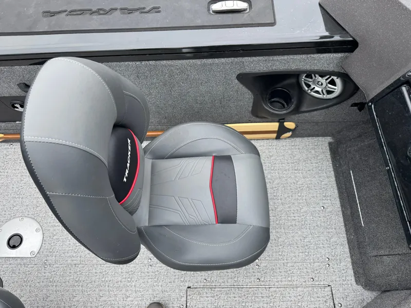 Slide: The Image of 2023 Tracker Targa V-18 WT boat seat with speaker and cup holder. - 8