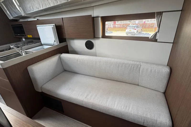 Slide: The Image of Interior cabin of 2023 Beneteau Oceanis 38.1 yacht with cozy double bed. - 44