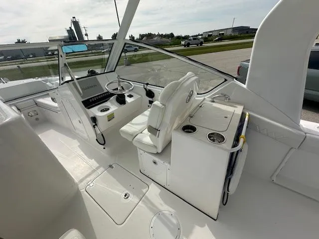 Slide: The Image of Yamaha F300XCB engine label on 2023 Edgewater 230CX, made in Japan. - 10