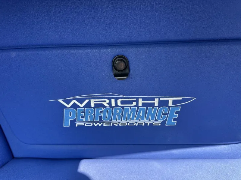 Slide: The Image of Blue interior of 2018 Wright Performance 420 powerboat with logo. - 22