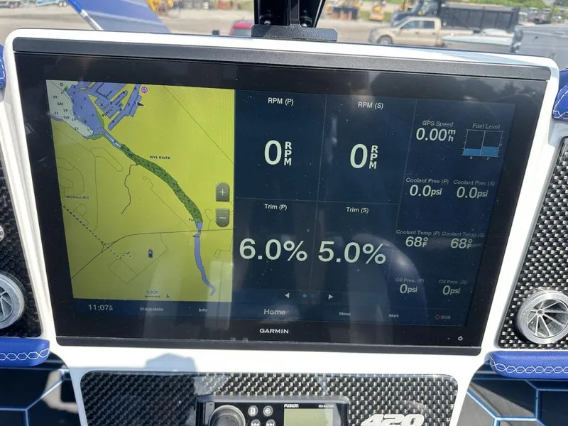 Slide: The Image of Garmin marine display on 2018 Wright Performance 420 showing navigation and engine data. - 30