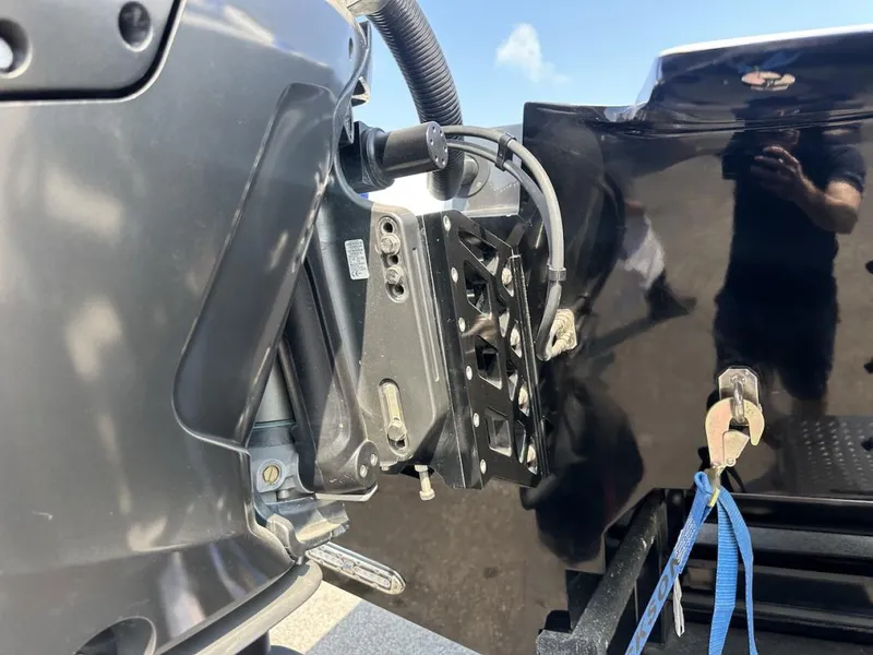 Slide: The Image of Close-up of a 2018 Wright Performance 420 boat engine mount and hardware. - 8