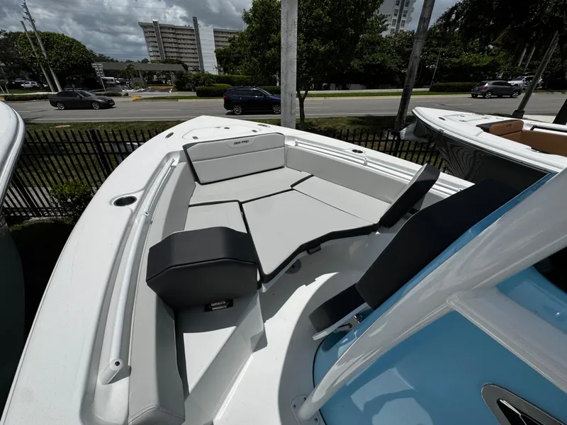 Slide: The Image of 2025 Sea Pro 225 Sandbar boat with spacious seating and sleek design. - 34