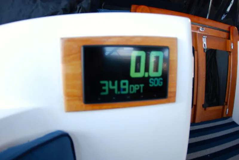 Slide: The Image of Digital display on 1985 Endeavour 38 yacht showing speed and depth readings. - 21