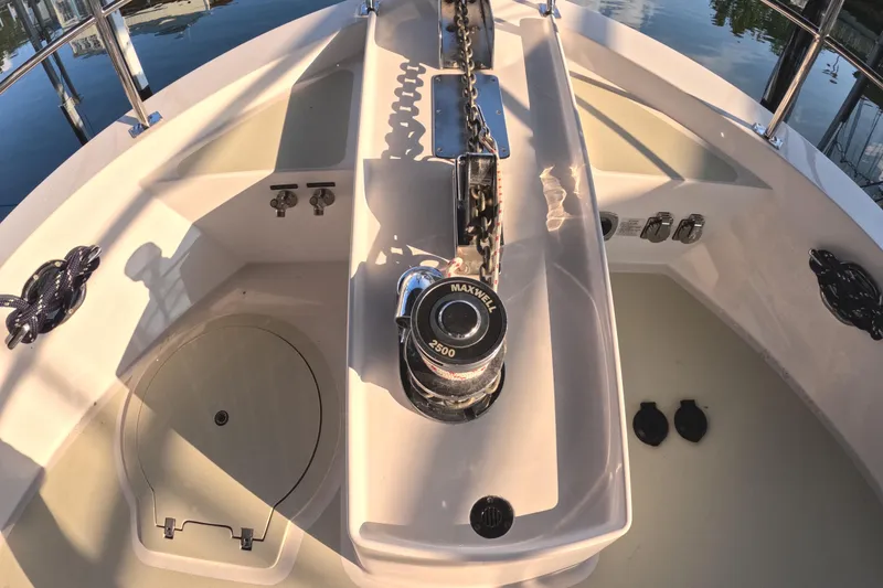 Slide: The Image of Anchor system on 2021 Kadey-Krogen 50 Open yacht deck, featuring Maxwell 2500 windlass. - 41