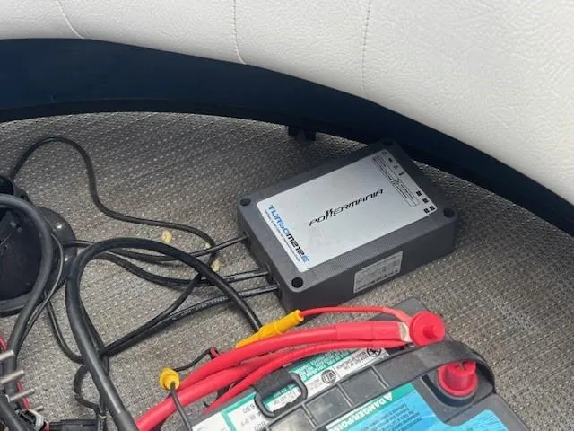 Slide: The Image of Battery and wiring setup in a 2020 Crest Classic DLX 240 SLC boat. - 23