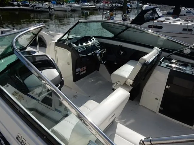 Slide: The Image of 2014 Monterey 288 Super Sport boat interior with sleek design and modern controls. - 21