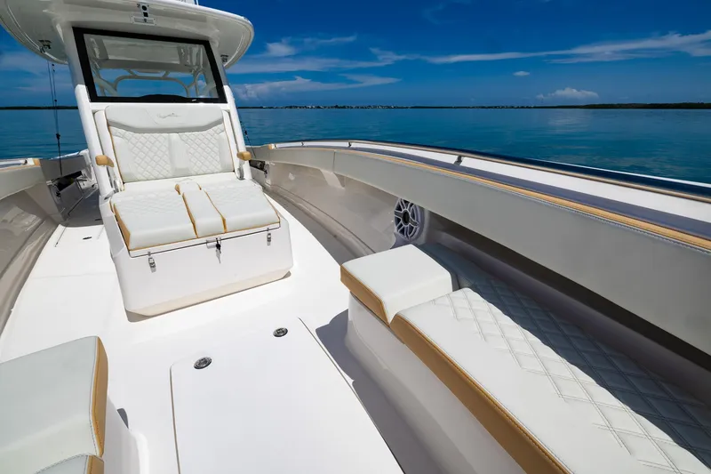 Slide: The Image of 2024 Blackwater 43 Sportfish boat with luxurious seating on a sunny day. - 16